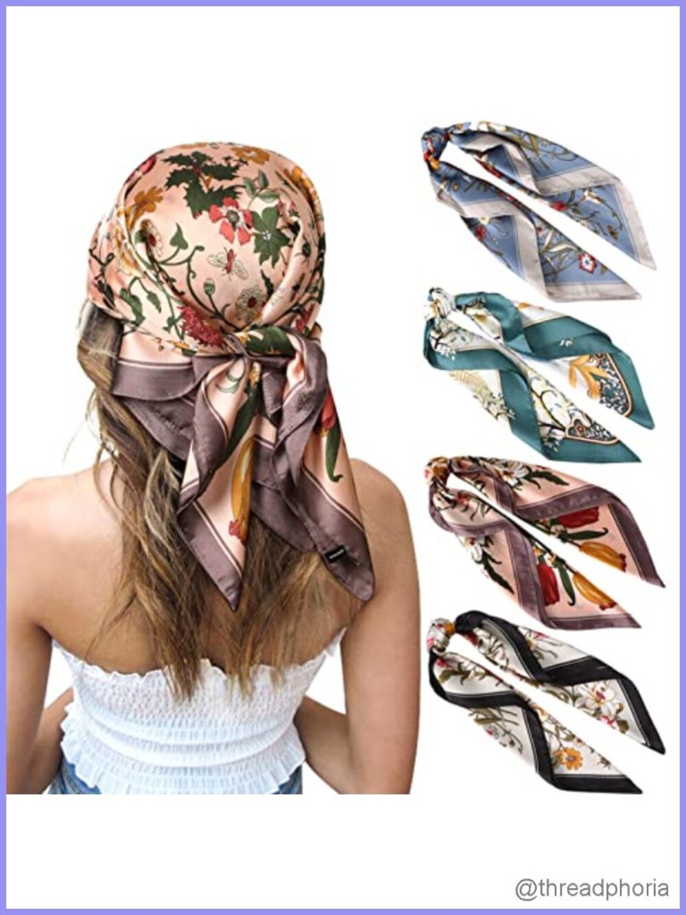 Silk Feeling Square Head Scarves for Women - 4 Pack Satin Hair Bandanas -